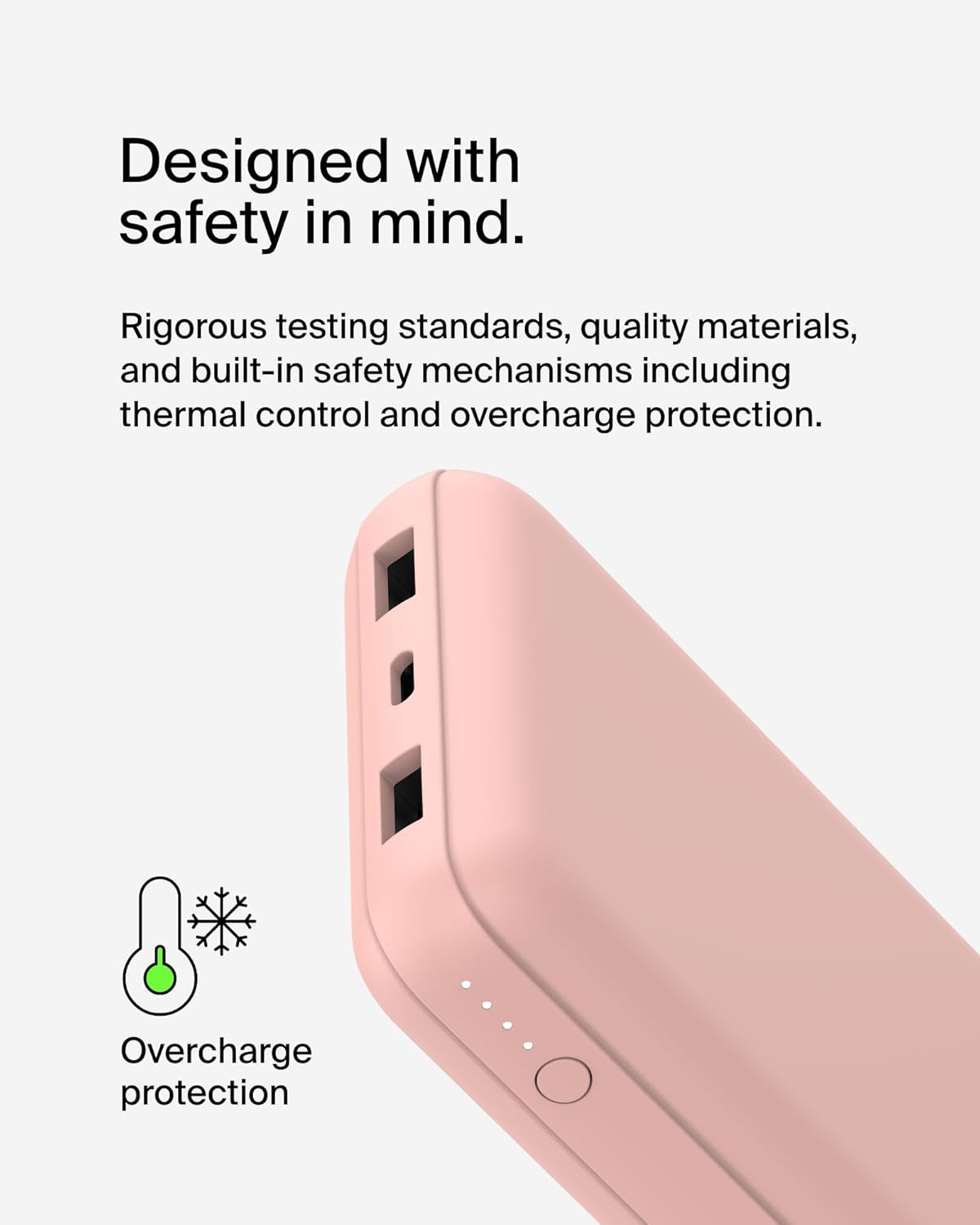 Belkin Portable Charger, USB C Power Bank 20000 mAh w/ 1xUSB-C Port & 2xUSB-A Ports, 15W w/ Type-A to Type-C Cable for iPhone 16, 16 Plus, 16 Pro, 16 Pro Max, Samsung Galaxy S25, & More - Rose Gold